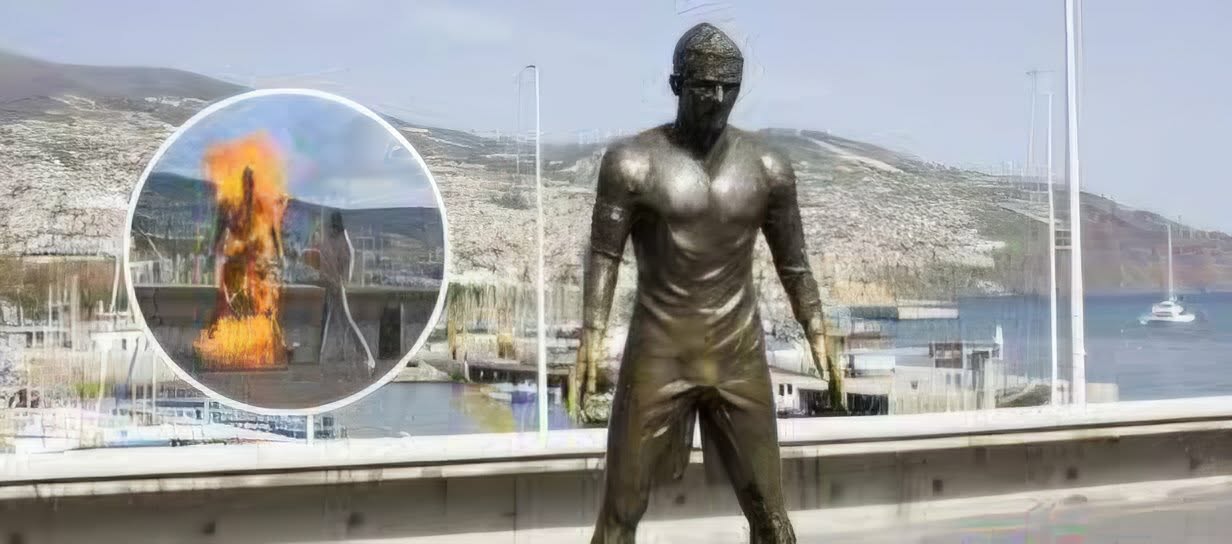 Incendian una estatua de Cristiano Ronaldo y las autoridades evalúan internar al responsable en un centro psiquiátrico